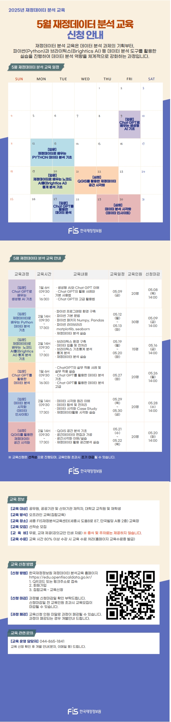 2025년 5월 재정데이터 분석·활용 교육일정 안내
